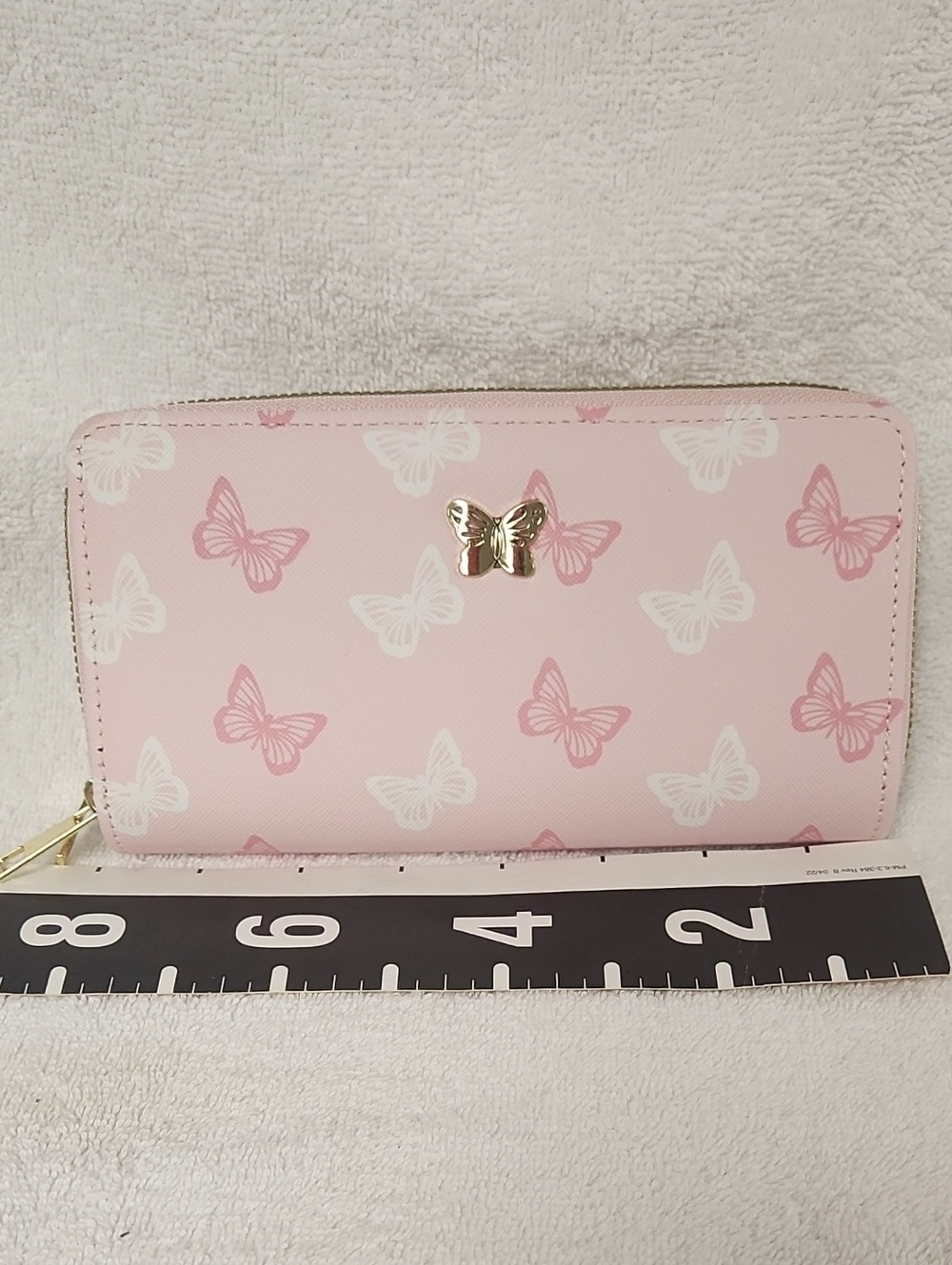 NWOT Pink Butterfly Zip-Around Wallet with Gold Accent